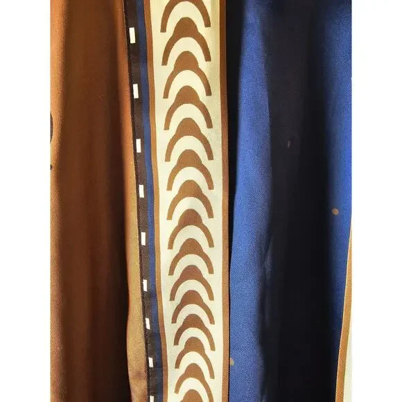 CHICO'S sz L/XL Short Border Kimono In Briar Brown silky cream navy accent - Picture 6 of 6